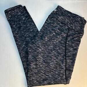 Heathyoga Women's Black Gray Heathered Striped Leggings XL Pilates Activewear